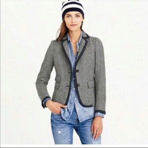 J Crew Tweed Herringbone Tipped Schoolboy Blazer
